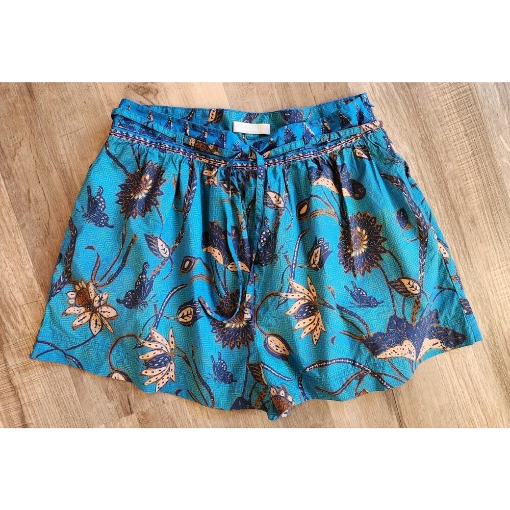 Ulla Johnson Rowan Pleated Shorts Lagoon Cotton Batik Size 10 Belted PERFECT